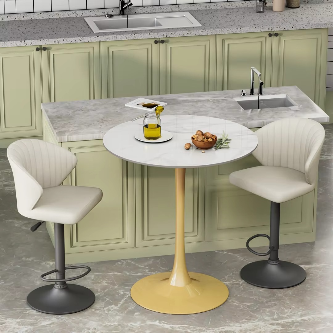 100cm Round Bar Height Table Sintered Stone Top Bistro Pub Cafe Commercial Durable Modern Design