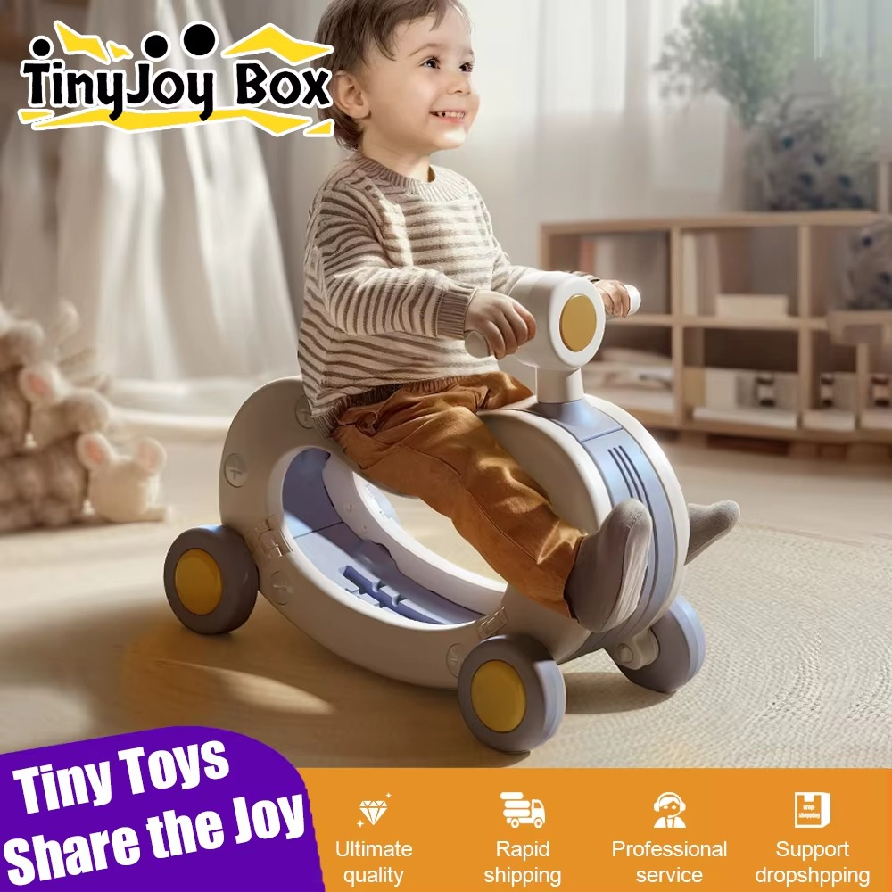 Children's Ride on Vehicles 2 in 1 Rocking Horse Baby Balance Bike Walker Motorcycle Toddler Trojan Toy Car for Kids Gifts
