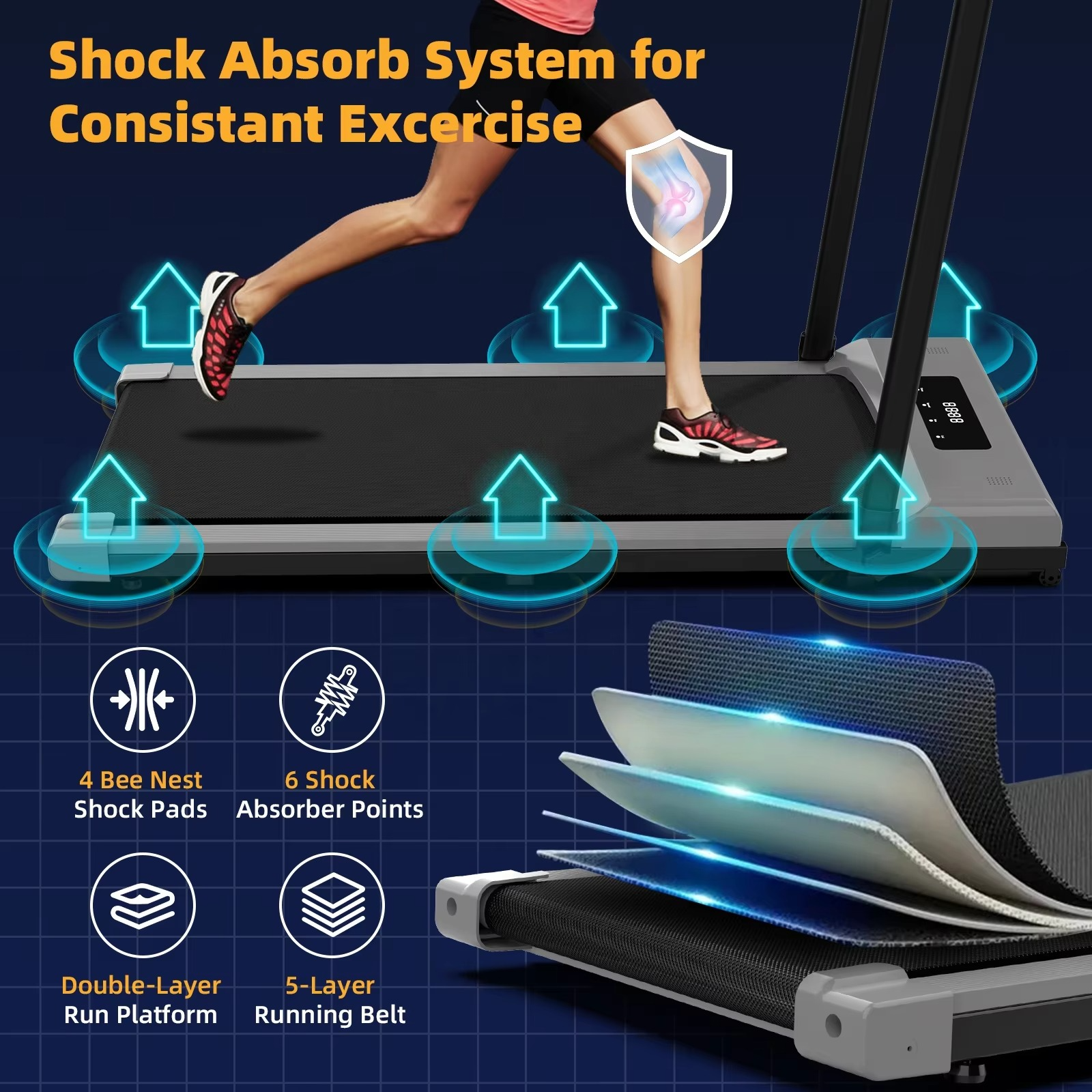 Treadmill Home Walking Mat Foldable with Silent Folding Wireless Remote Control and Bluetooth Speaker Walking Pad