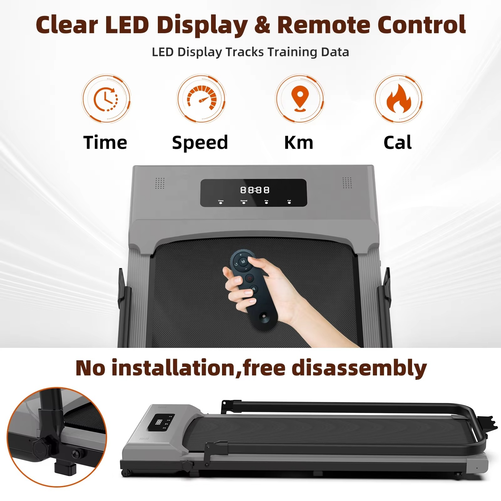 Treadmill Home Walking Mat Foldable with Silent Folding Wireless Remote Control and Bluetooth Speaker Walking Pad