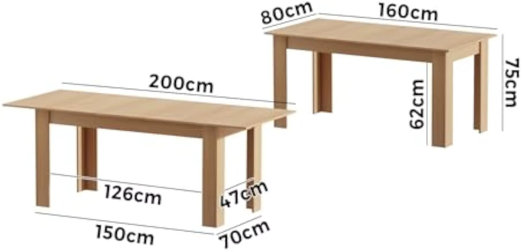 Dining Table Extendable Kitchen Table for Home and Cafe Natural Wood