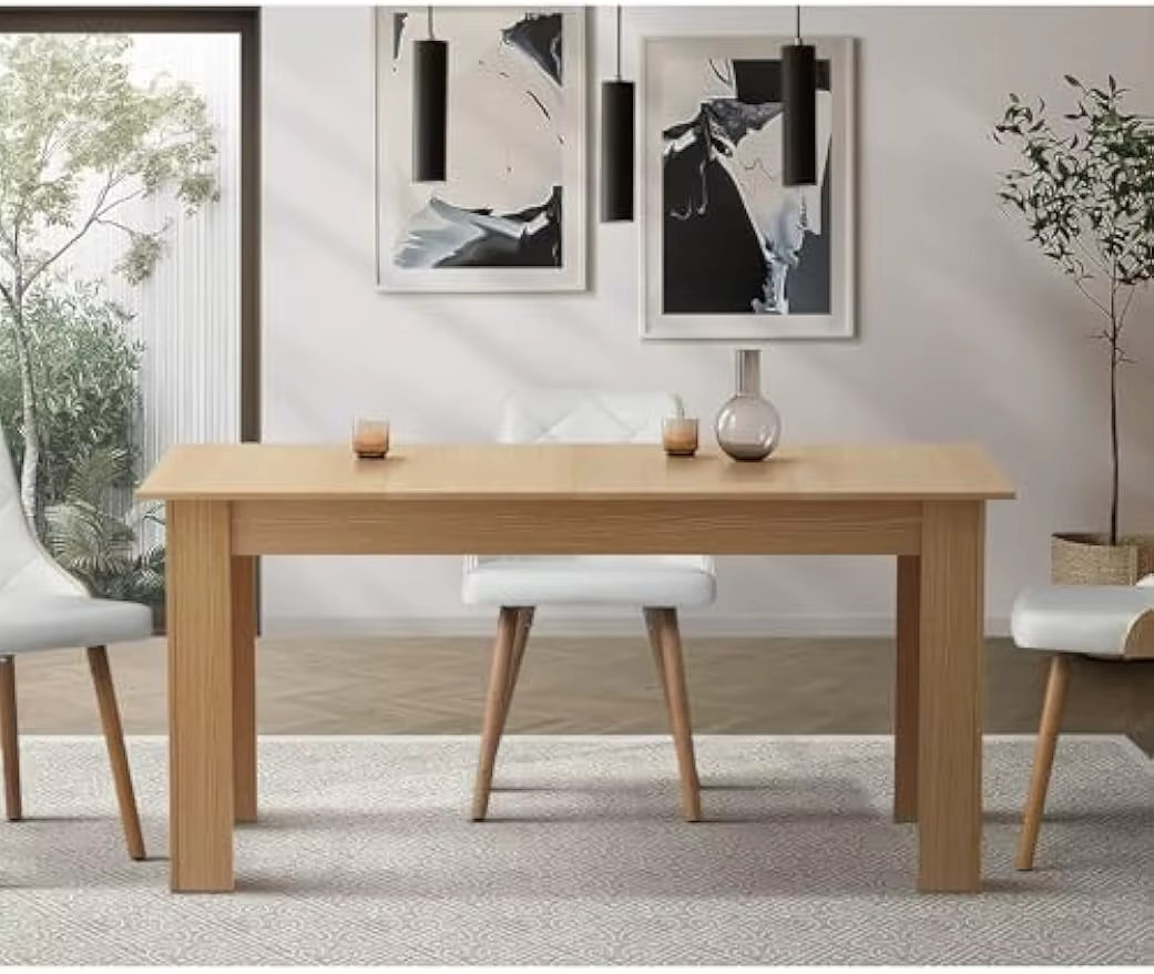 Dining Table Extendable Kitchen Table for Home and Cafe Natural Wood