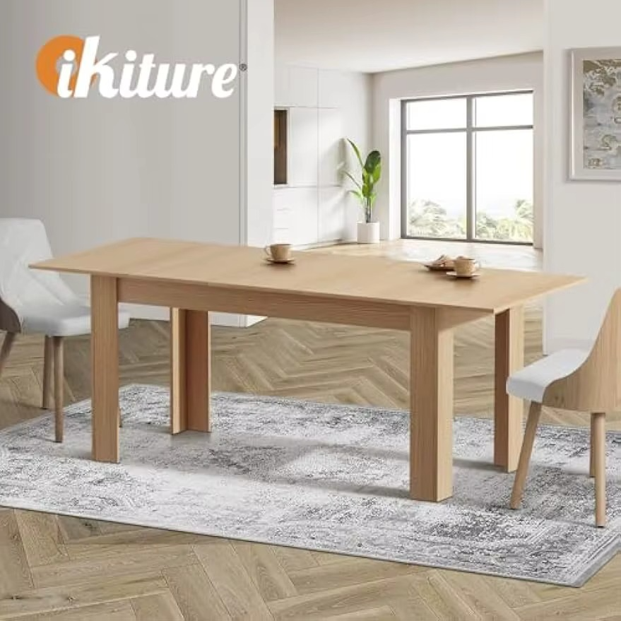 Dining Table Extendable Kitchen Table for Home and Cafe Natural Wood