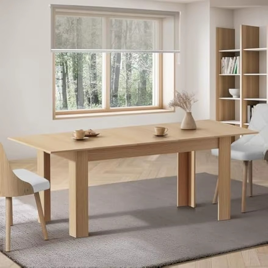 Dining Table Extendable Kitchen Table for Home and Cafe Natural Wood