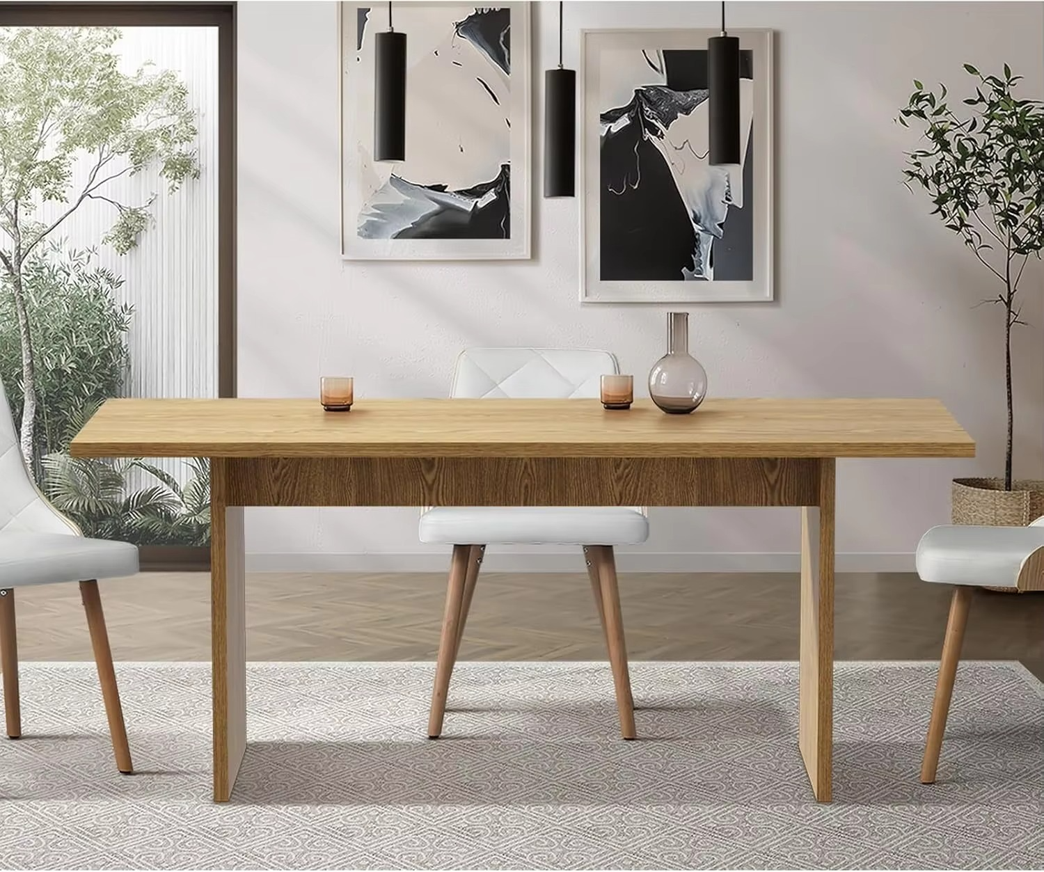 Dining Table Rectangular 180cm - Natural Timber Design for 6 Seater Easy Assembly Natural
