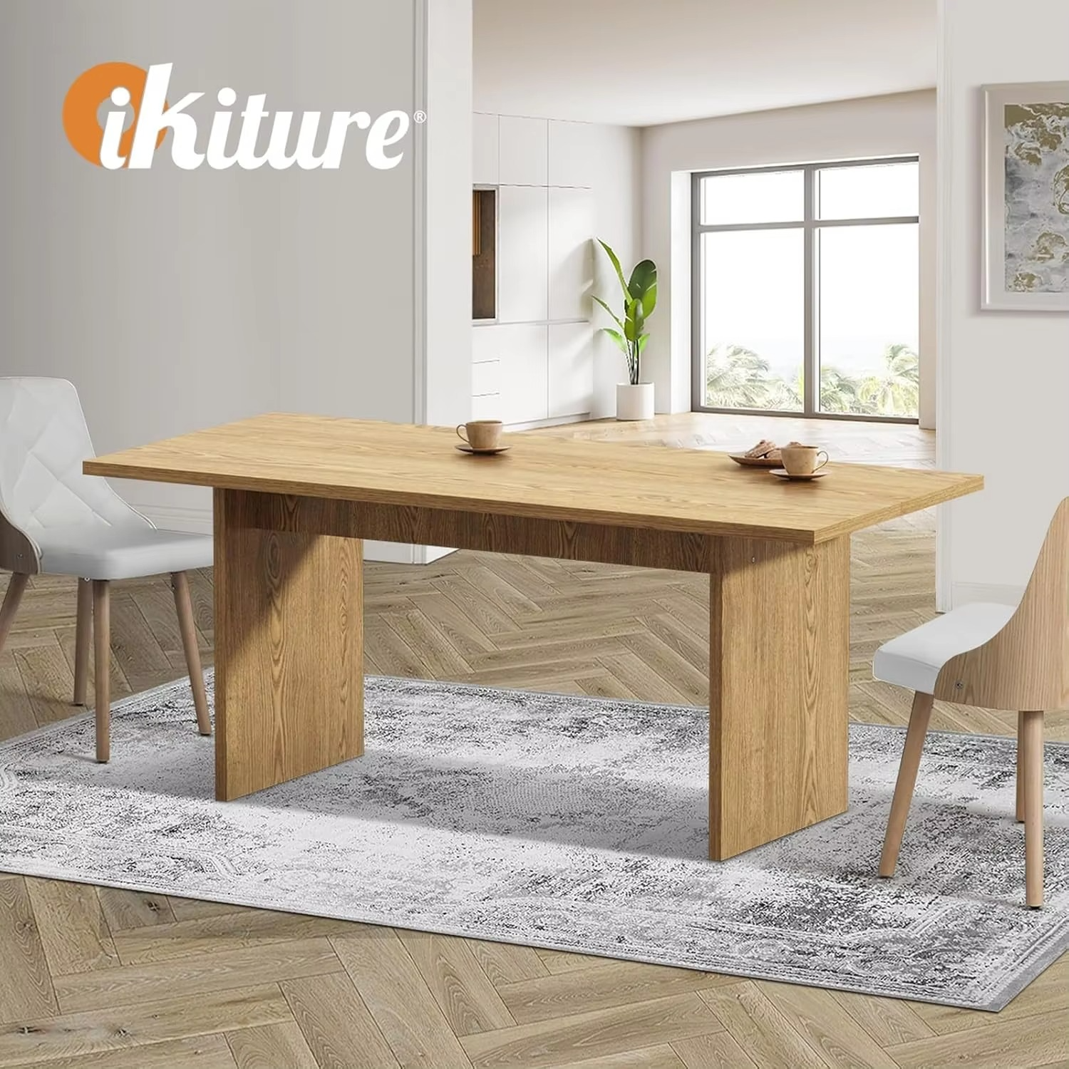 Dining Table Rectangular 180cm - Natural Timber Design for 6 Seater Easy Assembly Natural