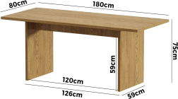 Dining Table Rectangular 180cm - Natural Timber Design for 6 Seater Easy Assembly Natural