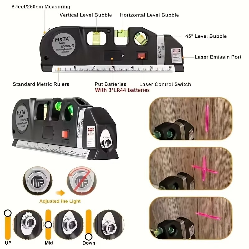 Easy to Use Laser Level Line Tool Multipurpose Laser Level Kit Standard Cross Line Lase 8 Feet Measure Tape Ruler