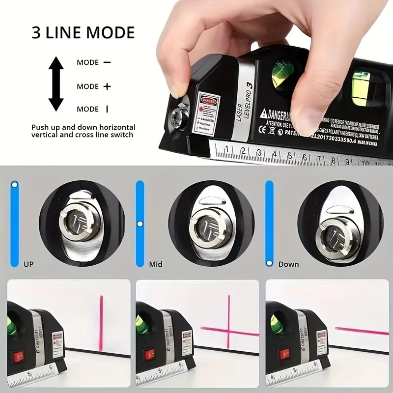 Easy to Use Laser Level Line Tool Multipurpose Laser Level Kit Standard Cross Line Lase 8 Feet Measure Tape Ruler