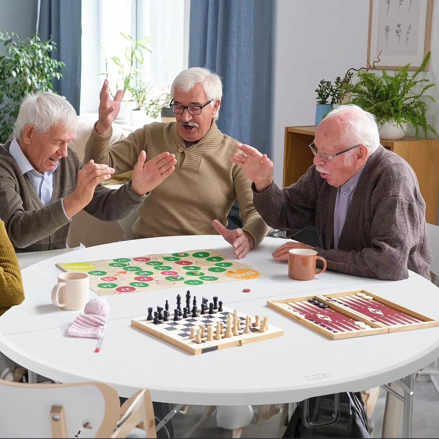 Round Folding Table 47 inch Portable Collapsible Plastic White Card Tables for Party, Banquet, Craft, Dining, Wedding.Outdoor.