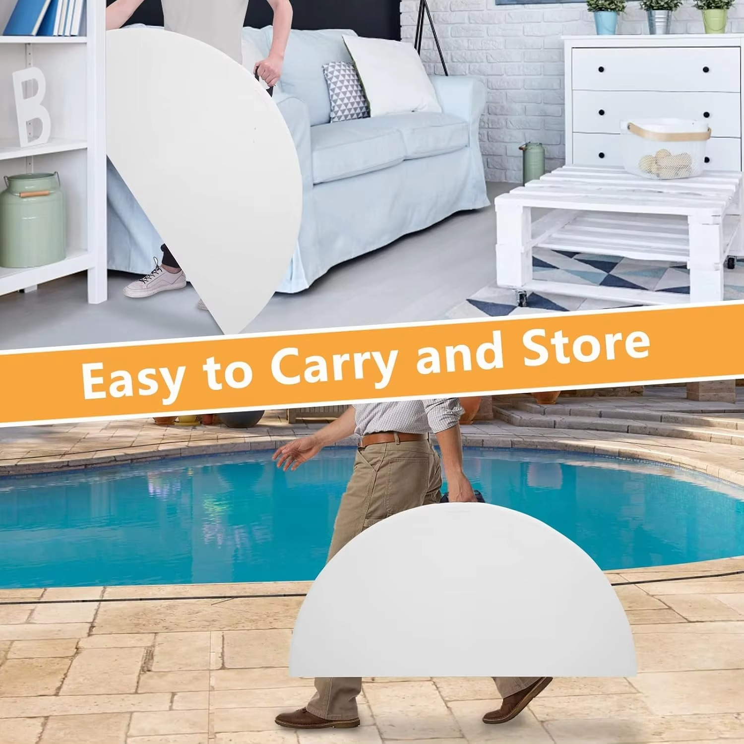 Round Folding Table 47 inch Portable Collapsible Plastic White Card Tables for Party, Banquet, Craft, Dining, Wedding.Outdoor.