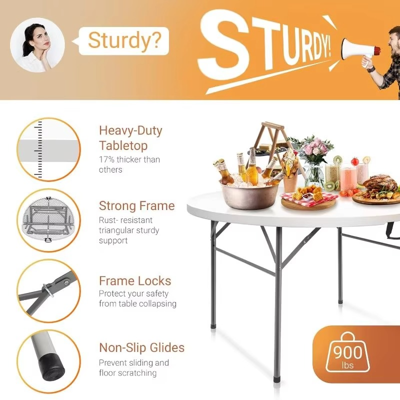 Round Folding Table 47 inch Portable Collapsible Plastic White Card Tables for Party, Banquet, Craft, Dining, Wedding.Outdoor.