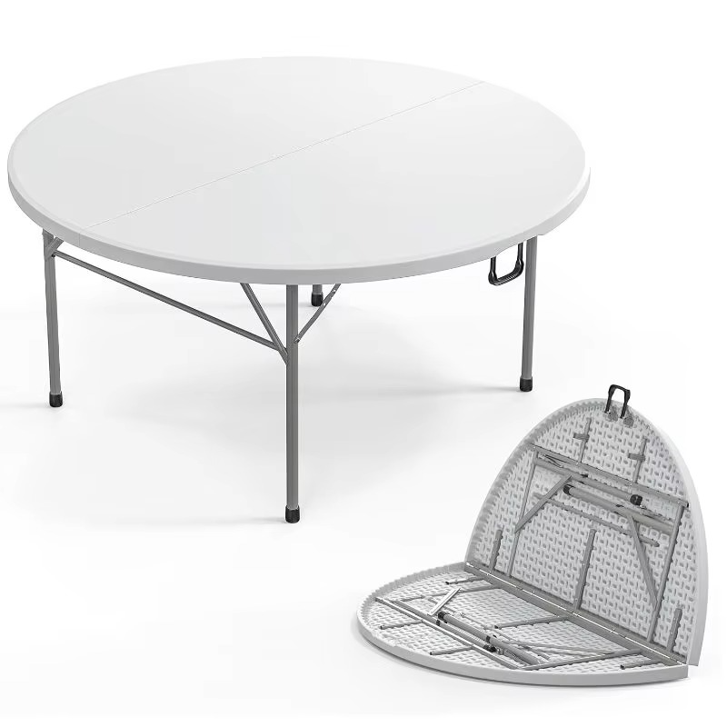 Round Folding Table 47 inch Portable Collapsible Plastic White Card Tables for Party, Banquet, Craft, Dining, Wedding.Outdoor.