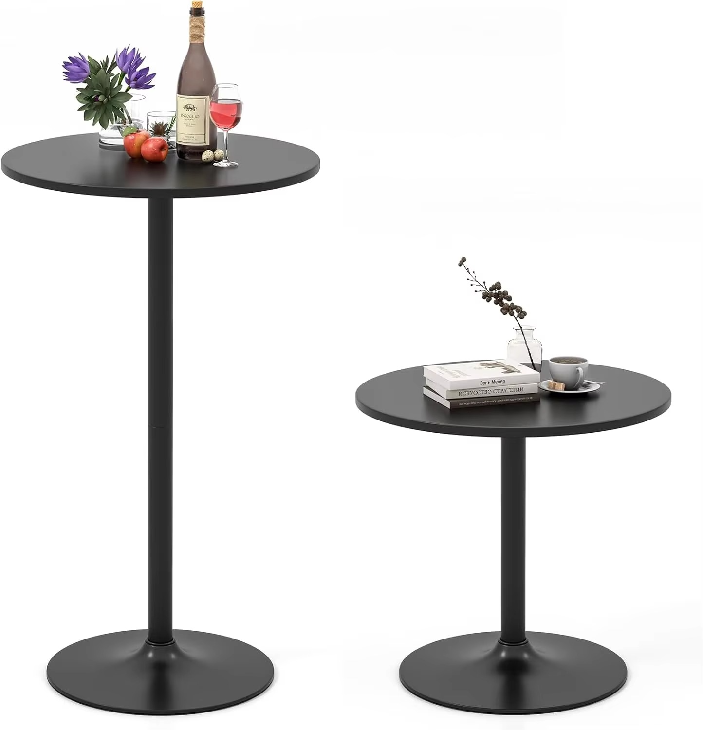 Round Bistro Table, 101.5 cm Bar Height Cocktail Table Converts into 56 cm Tall Coffee Table, High Top Pub Table with Heavy-Duty