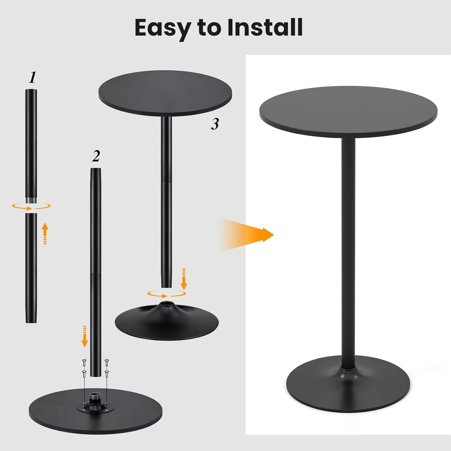 Round Bistro Table, 101.5 cm Bar Height Cocktail Table Converts into 56 cm Tall Coffee Table, High Top Pub Table with Heavy-Duty