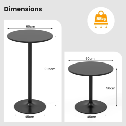 Round Bistro Table, 101.5 cm Bar Height Cocktail Table Converts into 56 cm Tall Coffee Table, High Top Pub Table with Heavy-Duty