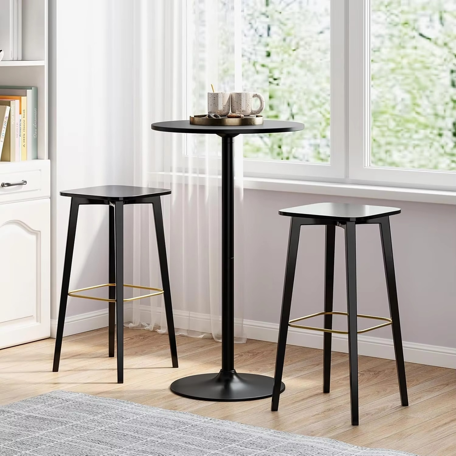 Round Bistro Table, 101.5 cm Bar Height Cocktail Table Converts into 56 cm Tall Coffee Table, High Top Pub Table with Heavy-Duty