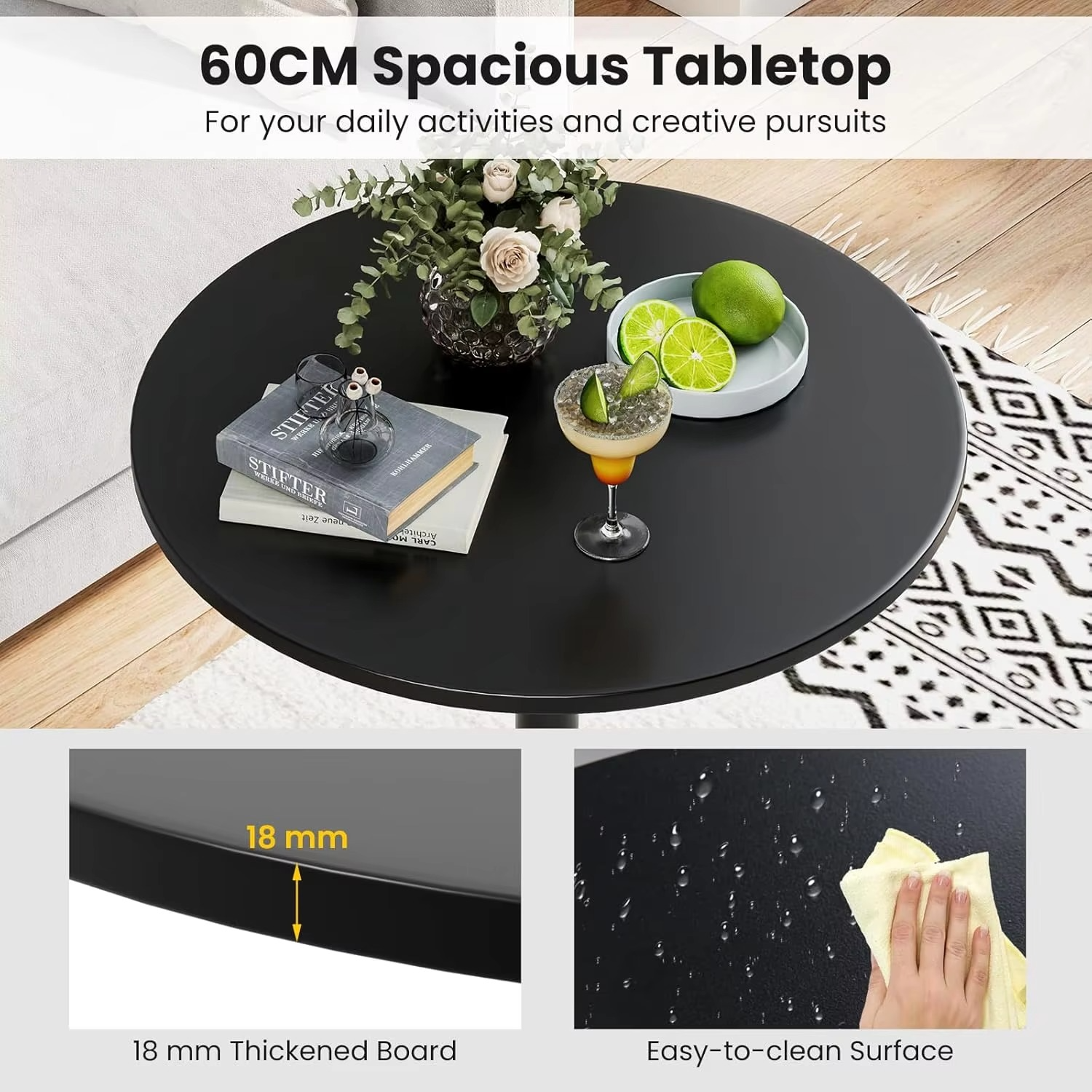 Round Bistro Table, 101.5 cm Bar Height Cocktail Table Converts into 56 cm Tall Coffee Table, High Top Pub Table with Heavy-Duty