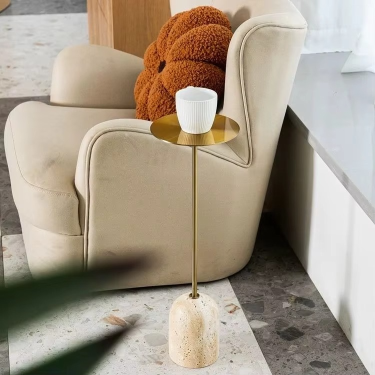 MOMO Minimalist Mini Black Edge Table Natural Cave Stone Sofa Side Small Tea Table Retro Designer's Style