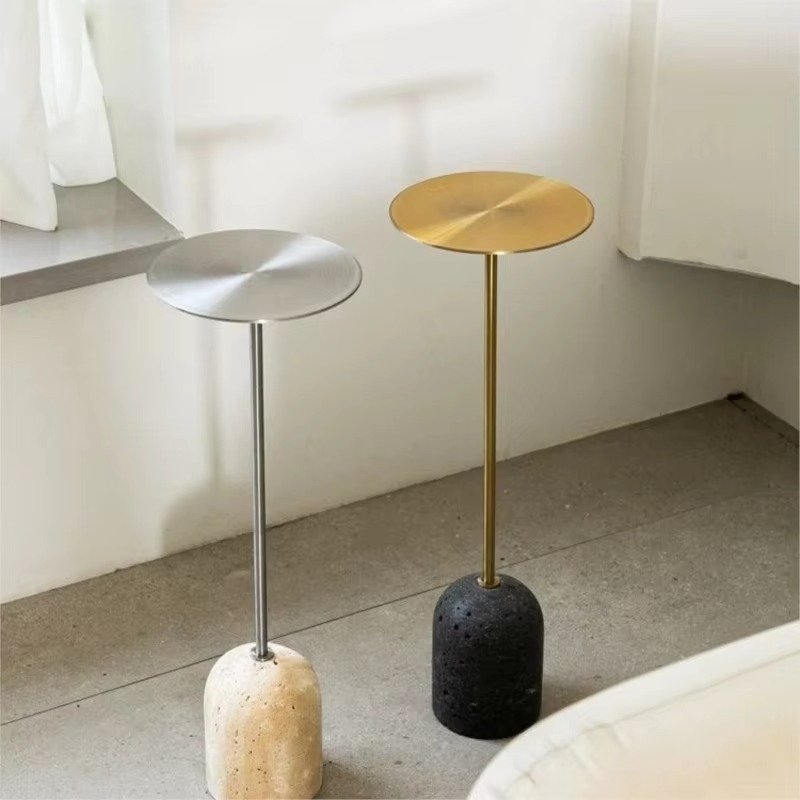 MOMO Minimalist Mini Black Edge Table Natural Cave Stone Sofa Side Small Tea Table Retro Designer's Style