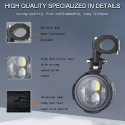 Pair 100W Motorcycle Headlight Fog Lights Led Auxiliary Driving Light Spotlight Headlamp Dual Color flasher farol Moto Fog Lamp.