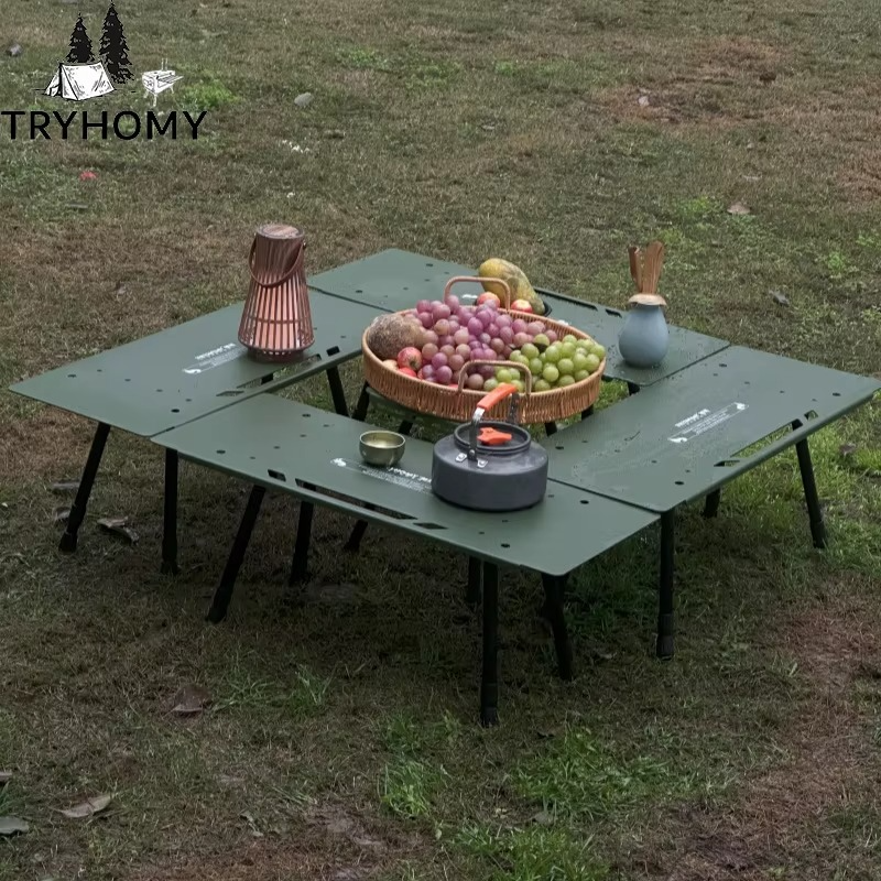 Camping Shelf Table One-tier Shelf Table Set Storage Rack Aluminum Alloy Camping Tactical Table Sub-Table Adjustable Legs