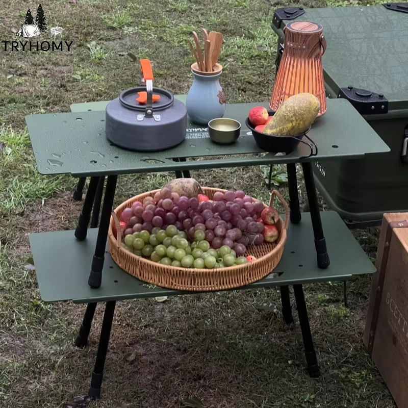 Camping Shelf Table One-tier Shelf Table Set Storage Rack Aluminum Alloy Camping Tactical Table Sub-Table Adjustable Legs