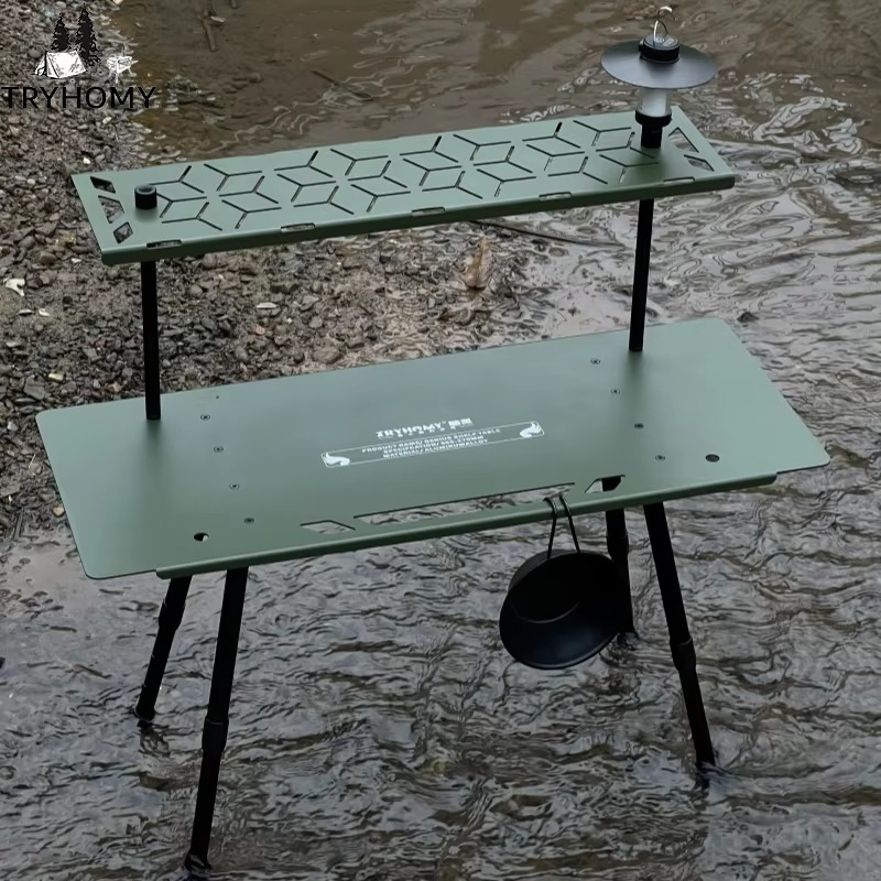 Camping Shelf Table One-tier Shelf Table Set Storage Rack Aluminum Alloy Camping Tactical Table Sub-Table Adjustable Legs
