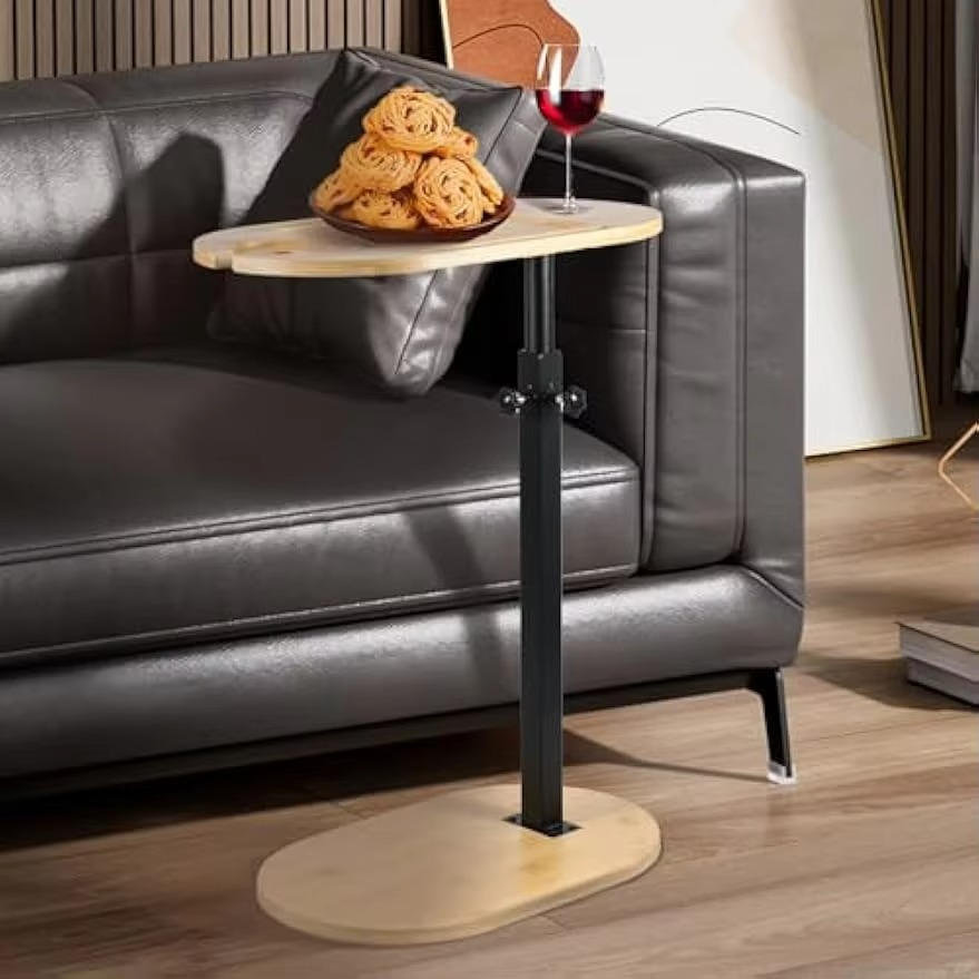 Table, 360° Rotating Sofa Side Table Height Adjustable End Table for Bed or Chair with Phone & Tablet Slots, TV Tray for Couch,