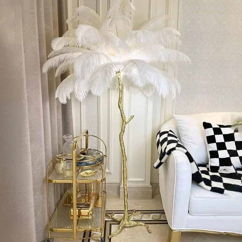 Nordic Ostrich Feather Floor Lights Modern Luxury Ins Table Lamps for Live Broadcast Room Atmosphere Decoration Lighting Fixture