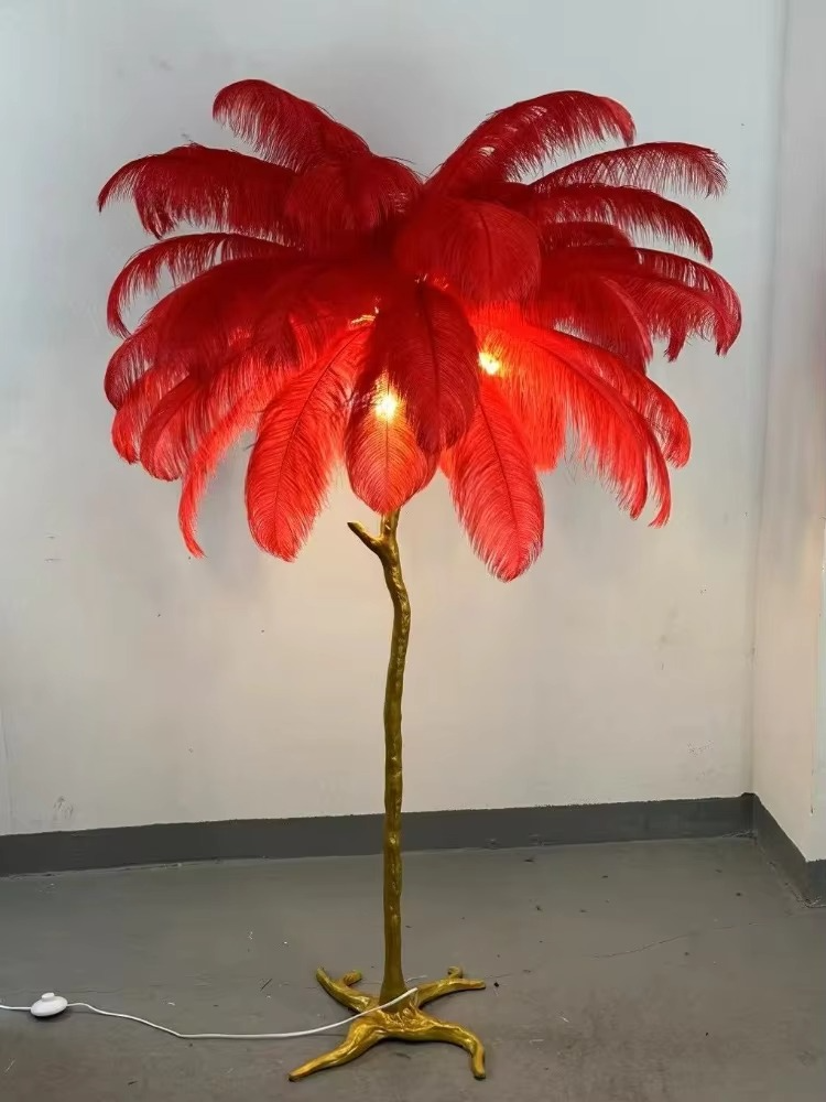 Nordic Ostrich Feather Floor Lights Modern Luxury Ins Table Lamps for Live Broadcast Room Atmosphere Decoration Lighting Fixture