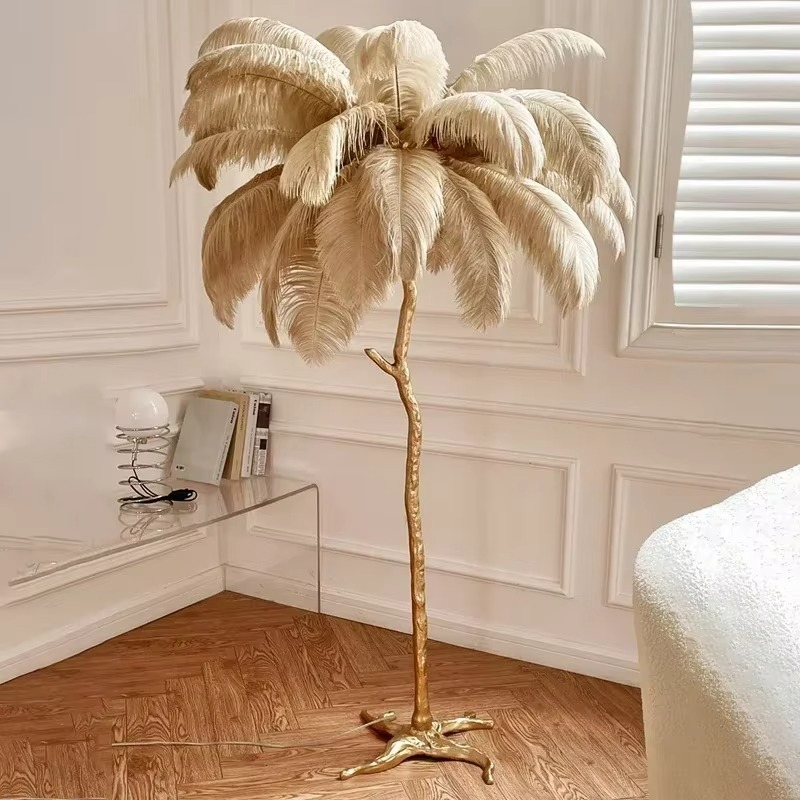 Nordic Ostrich Feather Floor Lights Modern Luxury Ins Table Lamps for Live Broadcast Room Atmosphere Decoration Lighting Fixture