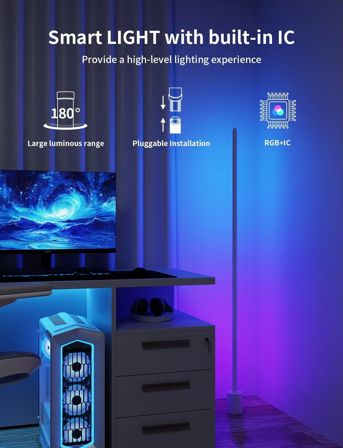 Smart Corner Floor Lamp, LED Floor Lamp with Alexa and App Control, 16 Million DIY Colors, Music Sync, DIY Color Modes,Timer Set