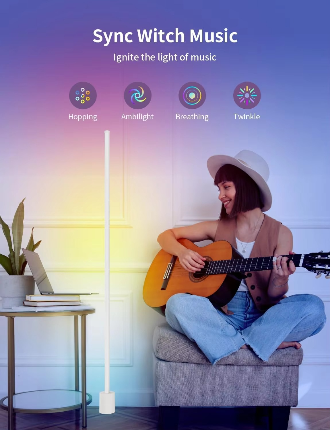 Smart Corner Floor Lamp, LED Floor Lamp with Alexa and App Control, 16 Million DIY Colors, Music Sync, DIY Color Modes,Timer Set