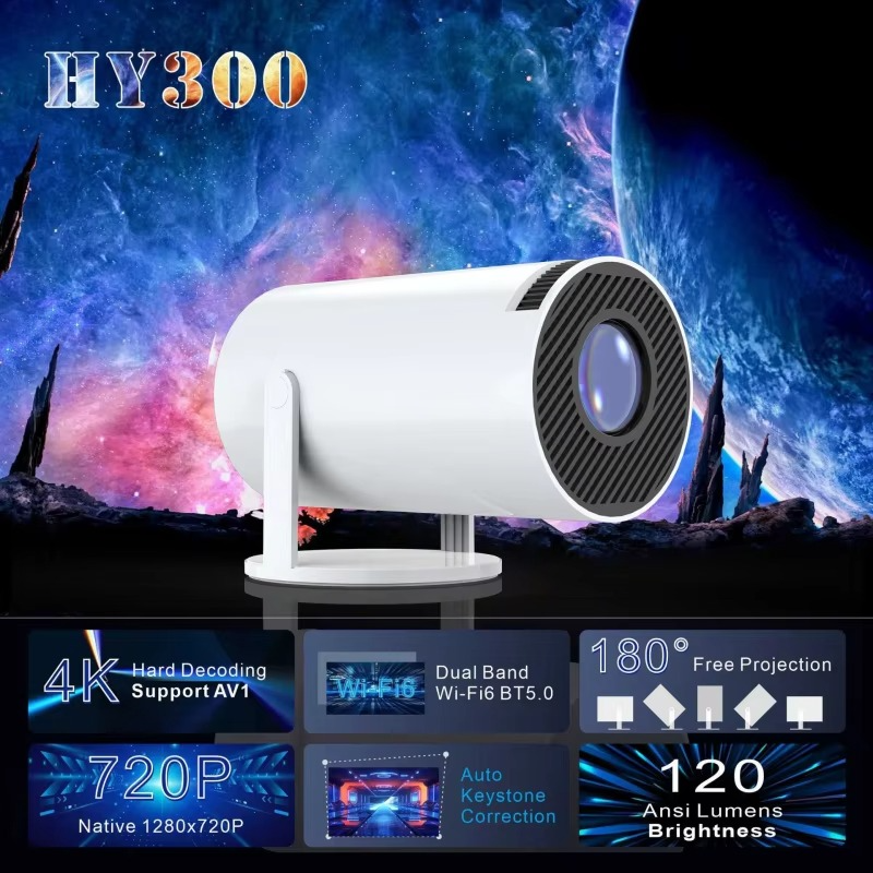 HY300 Projector Home 4K Portable LCD Ultra HD Living Room Wall Projection Wireless Screen Mirroring Android 1080P