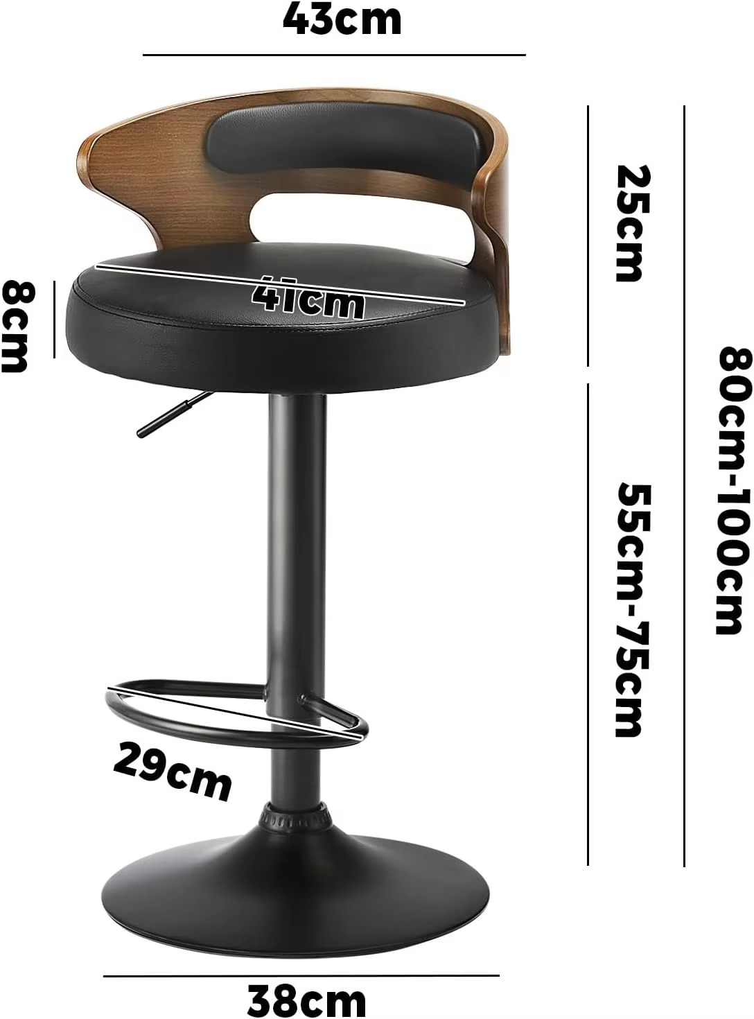 Bar Stool Set of 4 Home Kitchen Barstools with PU Leather Seat and Gas Lift Barstools in 57-77cm Height and Footrest Swivel Chai