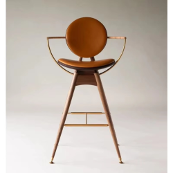 Modern Luxury Solid Wood Bar Stool High Chair with Metal Arm Leather Velvet Seat for Dining Living Room Home Hotels Restaurants
