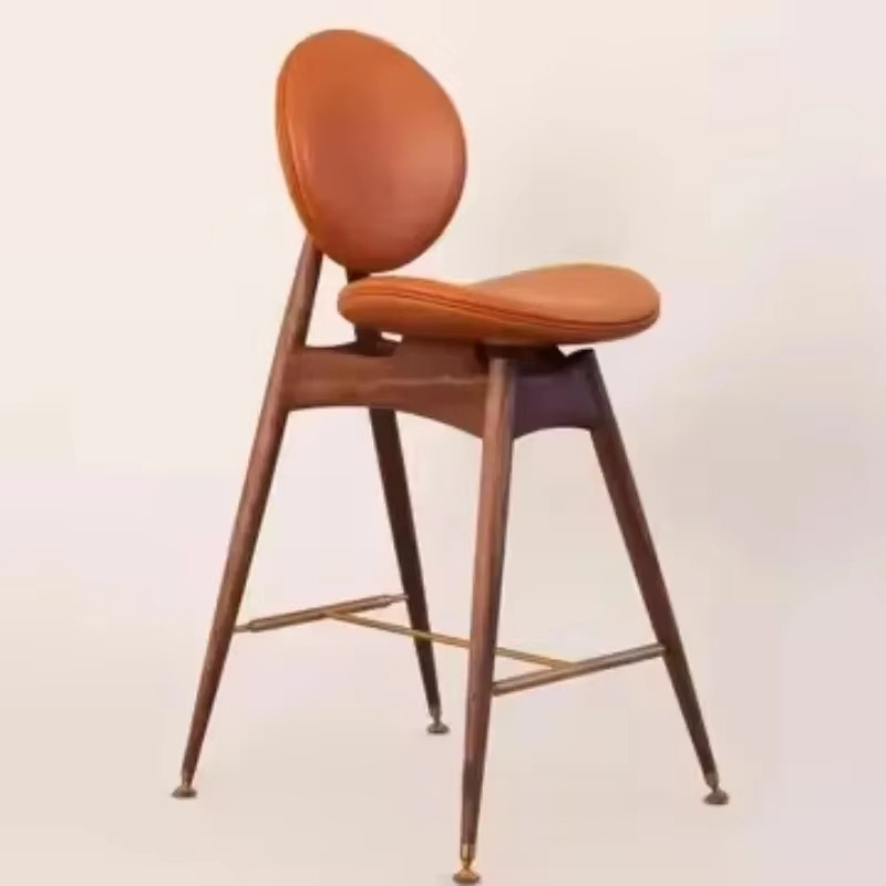 Modern Luxury Solid Wood Bar Stool High Chair with Metal Arm Leather Velvet Seat for Dining Living Room Home Hotels Restaurants