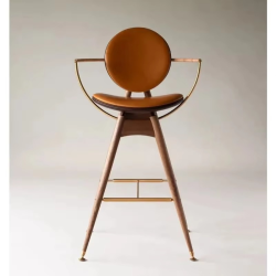 Modern Luxury Solid Wood Bar Stool High Chair with Metal Arm Leather Velvet Seat for Dining Living Room Home Hotels Restaurants