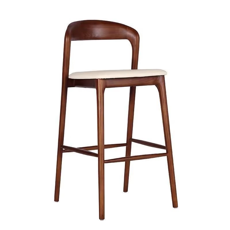 Solid Wood Nordic Backrest High Bar Stools Luxury Creative Solid Color Bar Stools Leather Seat Modern Simple Home Furniture