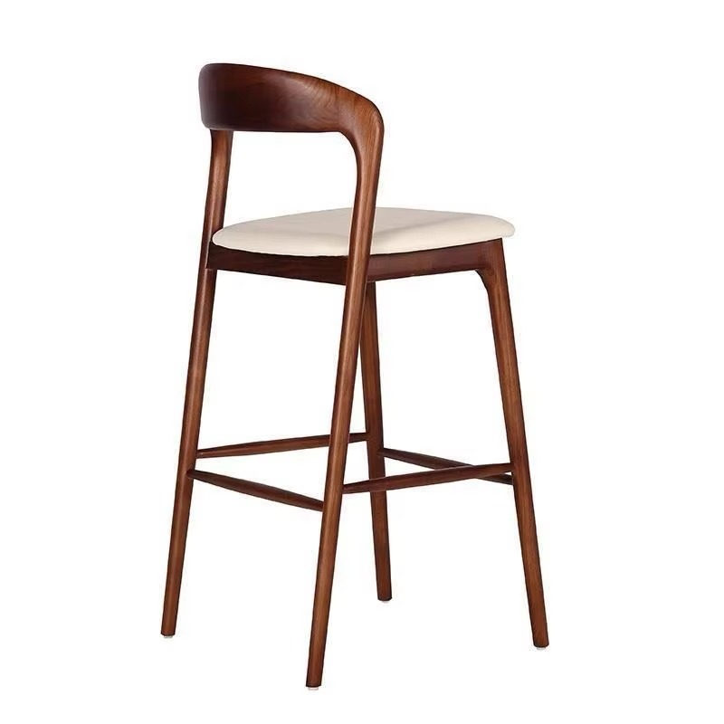 Solid Wood Nordic Backrest High Bar Stools Luxury Creative Solid Color Bar Stools Leather Seat Modern Simple Home Furniture