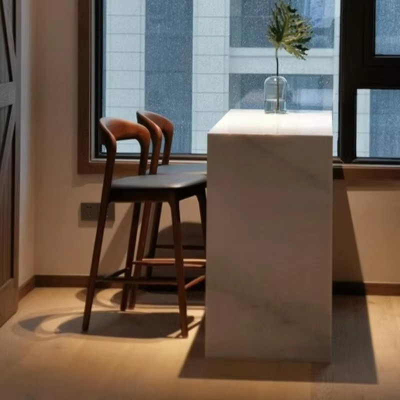 Solid Wood Nordic Backrest High Bar Stools Luxury Creative Solid Color Bar Stools Leather Seat Modern Simple Home Furniture