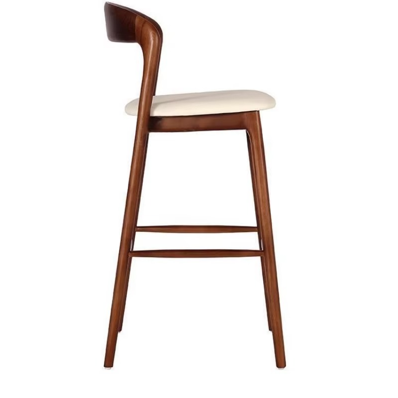 Solid Wood Nordic Backrest High Bar Stools Luxury Creative Solid Color Bar Stools Leather Seat Modern Simple Home Furniture