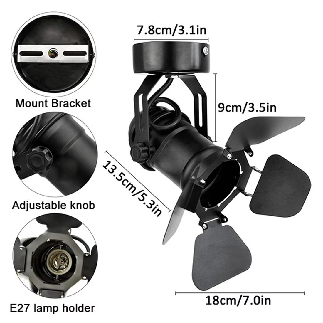 Industrial Vintage Ceiling Spotlight Lamp with Barn Door Foldable Flippers LED Spot Lights for Hallway Art Light Stage Theatre