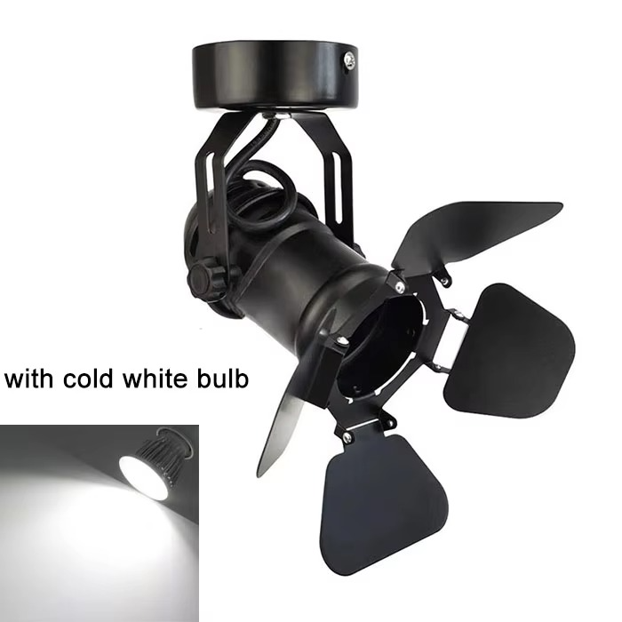 Industrial Vintage Ceiling Spotlight Lamp with Barn Door Foldable Flippers LED Spot Lights for Hallway Art Light Stage Theatre