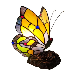 Tiffany Style Butterfly Night Light Bedroom Bedside Table Decoration Stained Glass Retro LED Living Room Bar Art Gift Lamps