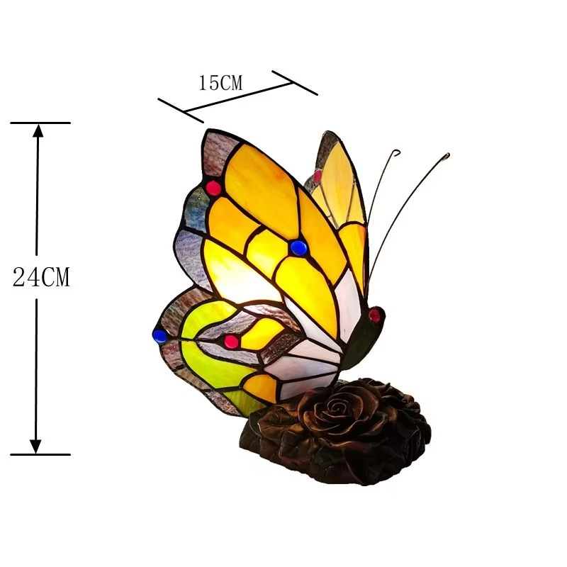Tiffany Style Butterfly Night Light Bedroom Bedside Table Decoration Stained Glass Retro LED Living Room Bar Art Gift Lamps