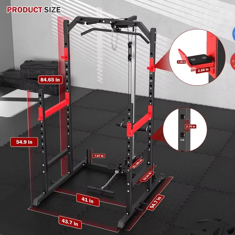 Home Gym Power Rack - Multi-Function Fitness Equipment with Pulley System, Bench Press, Squat, and LAT Pull-Down
