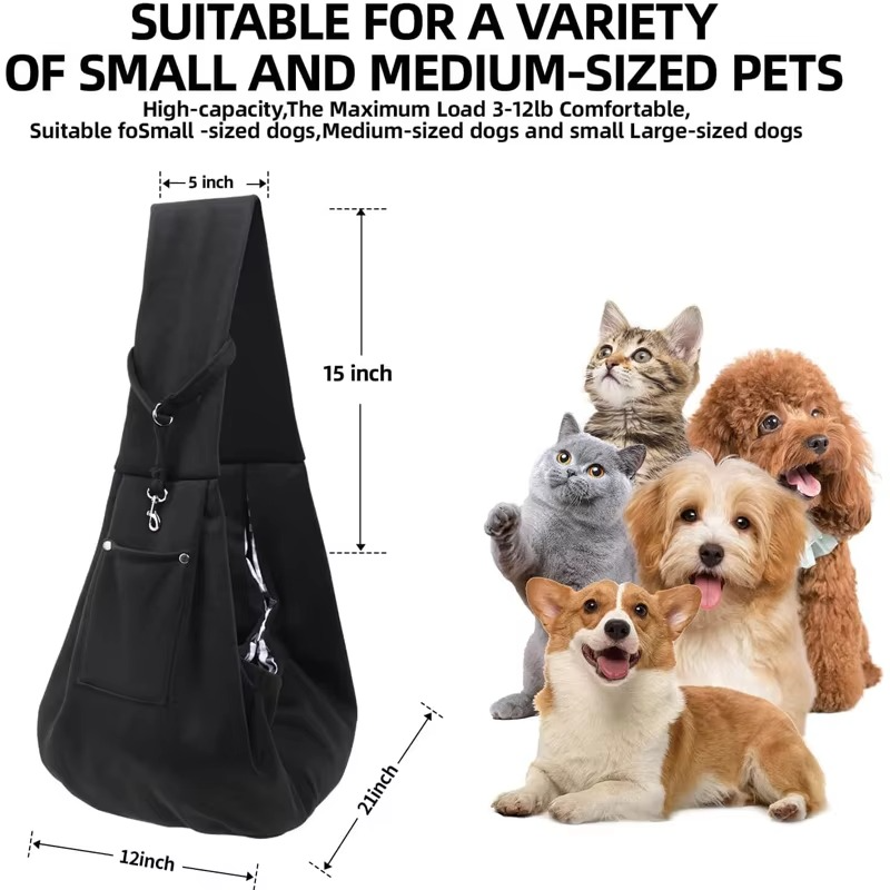 Dog carrier sling reversible purse with storage pocket handfree harness general pets product accessory dogs supplies accessories