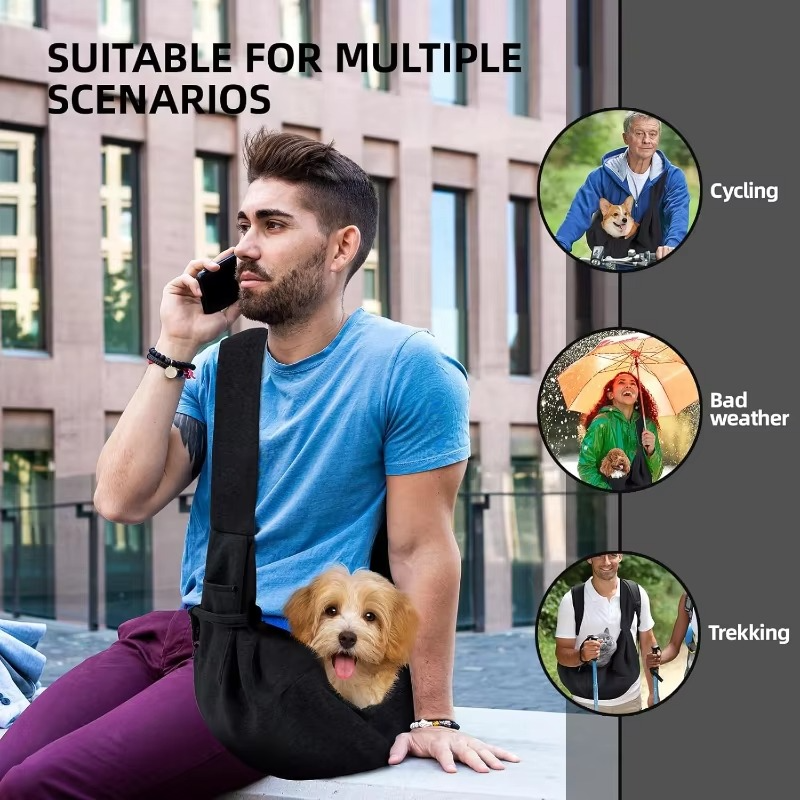 Dog carrier sling reversible purse with storage pocket handfree harness general pets product accessory dogs supplies accessories